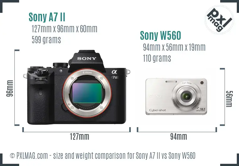 Sony A7 II vs Sony W560 size comparison