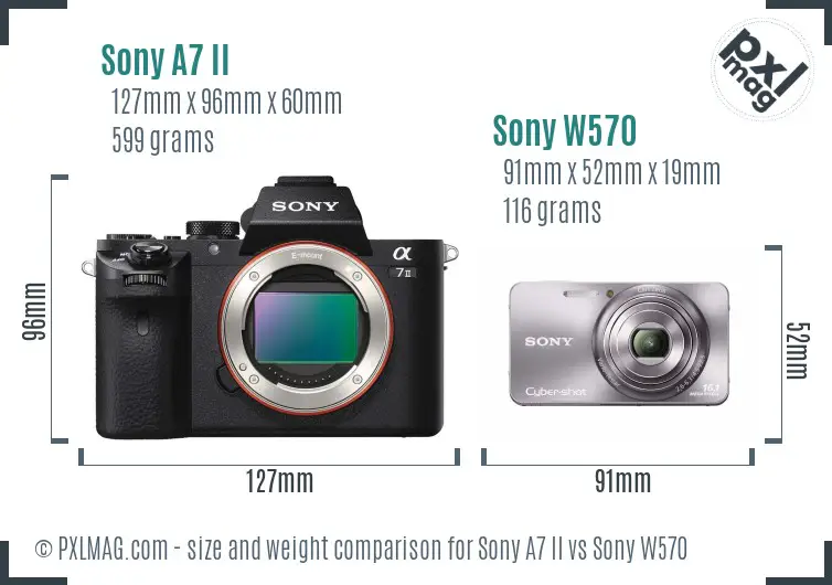 Sony A7 II vs Sony W570 size comparison