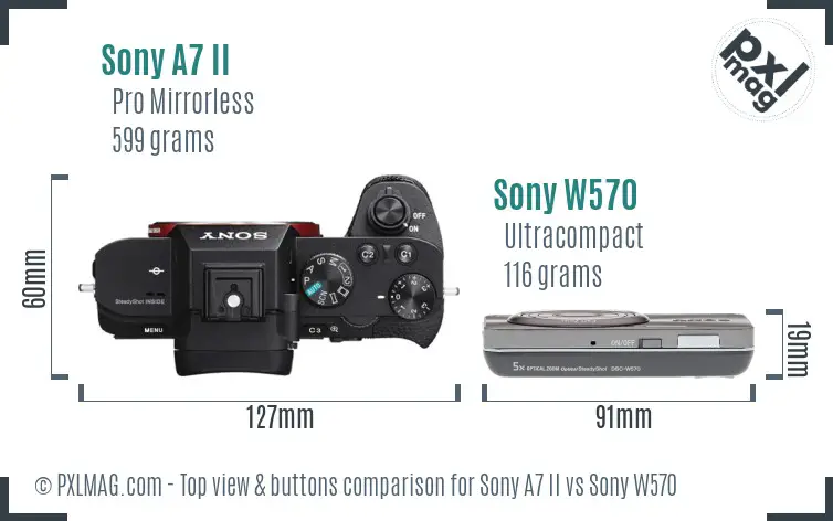 Sony A7 II vs Sony W570 top view buttons comparison