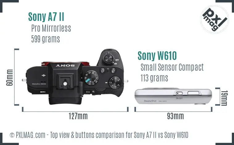 Sony A7 II vs Sony W610 top view buttons comparison