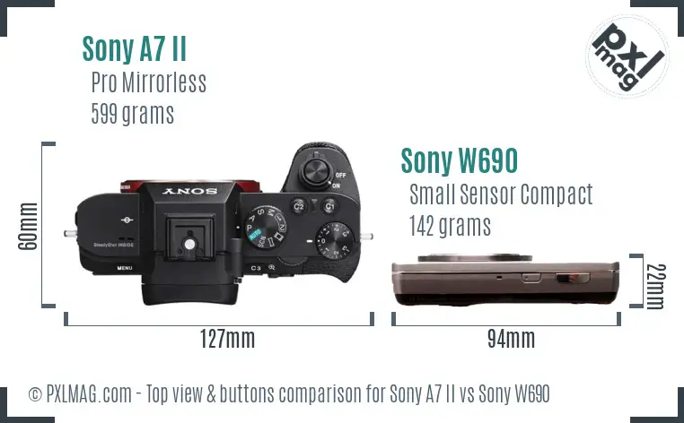 Sony A7 II vs Sony W690 top view buttons comparison