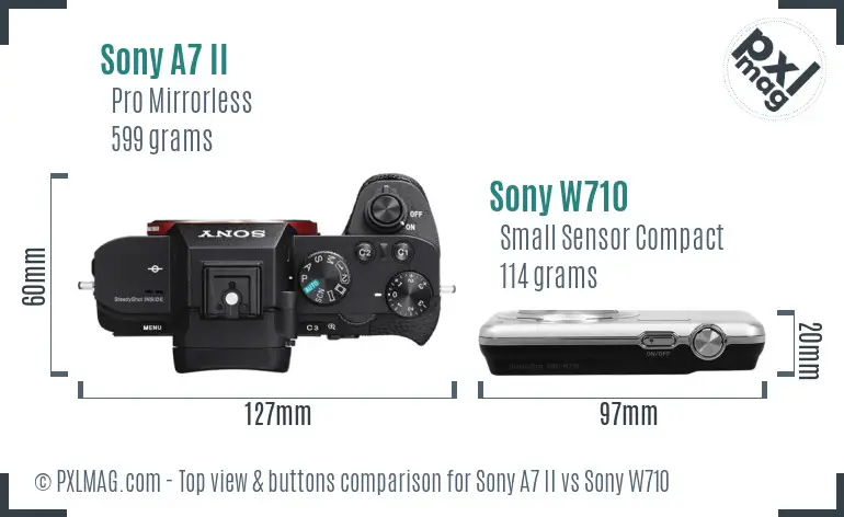 Sony A7 II vs Sony W710 top view buttons comparison