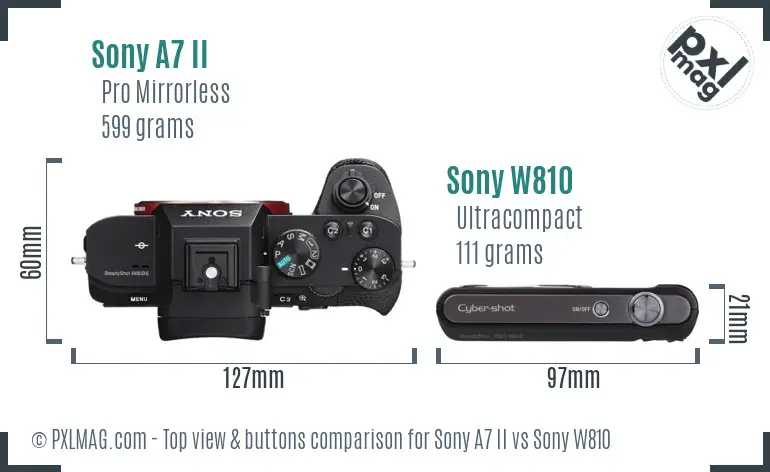 Sony A7 II vs Sony W810 top view buttons comparison