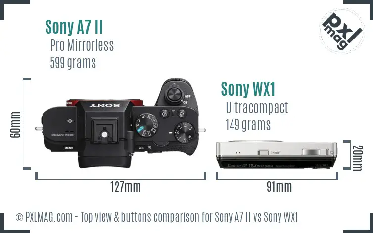 Sony A7 II vs Sony WX1 top view buttons comparison