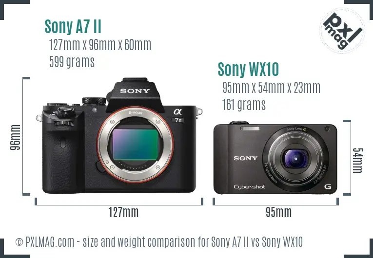 Sony A7 II vs Sony WX10 size comparison