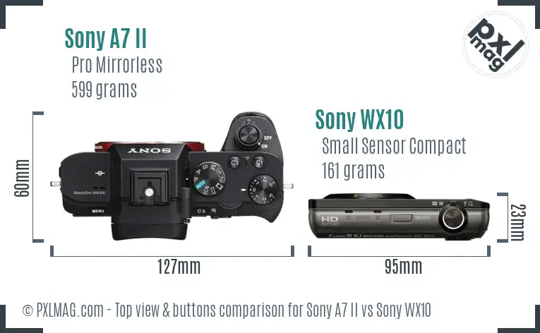 Sony A7 II vs Sony WX10 top view buttons comparison