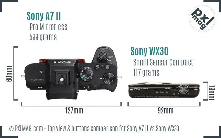 Sony A7 II vs Sony WX30 top view buttons comparison