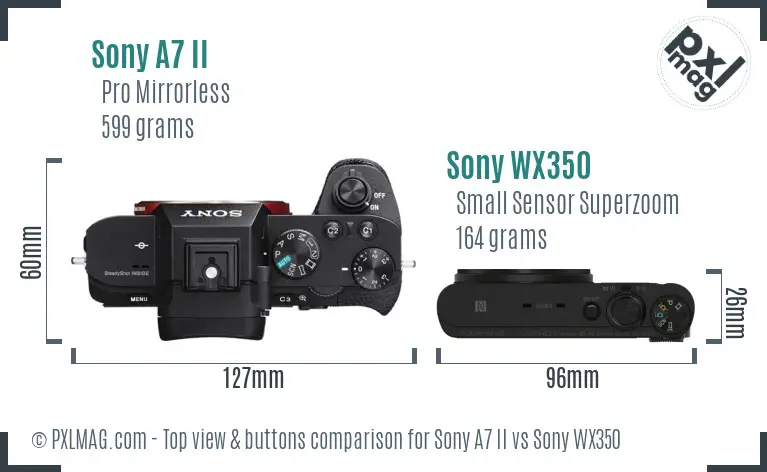 Sony A7 II vs Sony WX350 top view buttons comparison