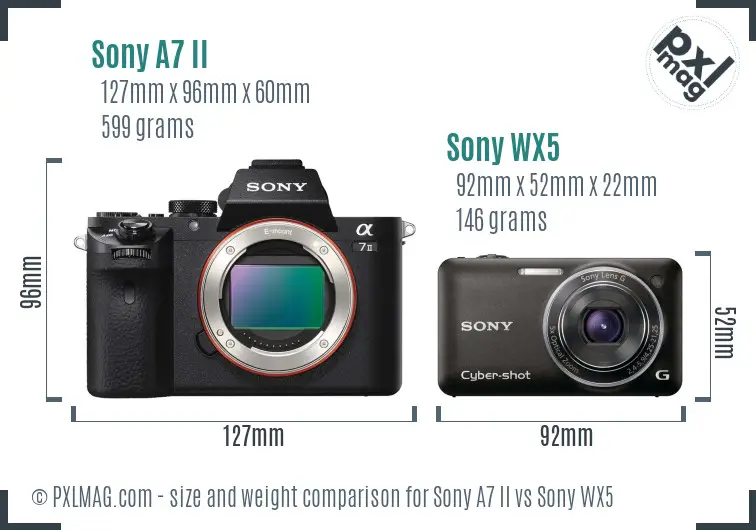 Sony A7 II vs Sony WX5 size comparison