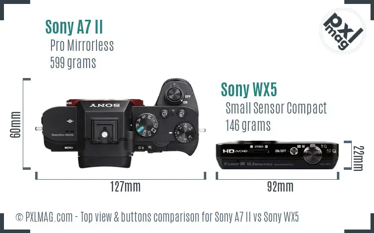 Sony A7 II vs Sony WX5 top view buttons comparison
