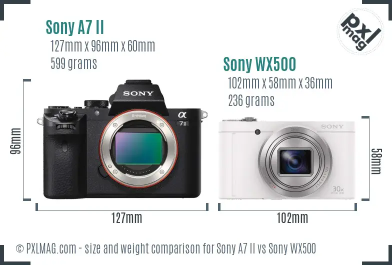 Sony A7 II vs Sony WX500 size comparison