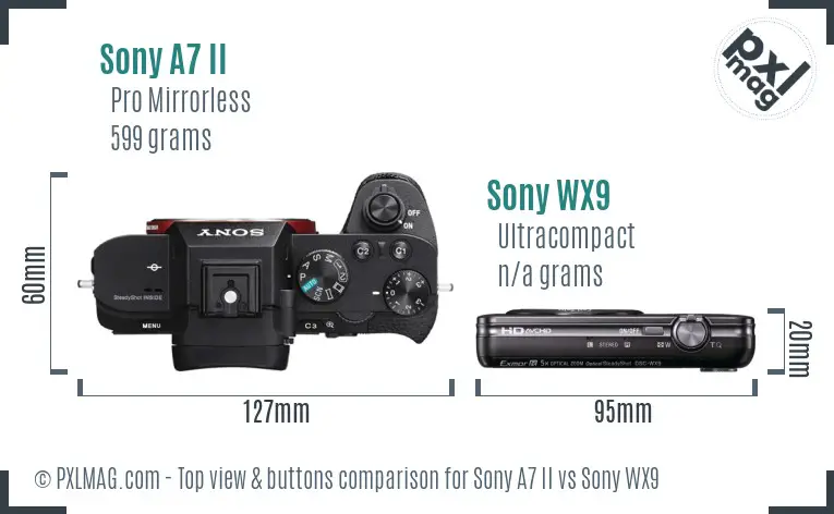 Sony A7 II vs Sony WX9 top view buttons comparison