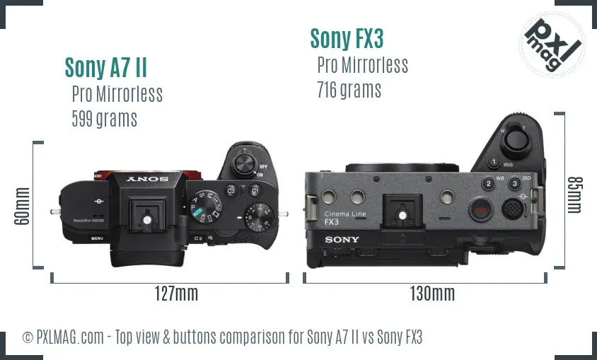 Sony A7 II vs Sony FX3 top view buttons comparison