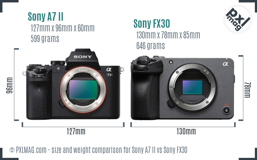 Sony A7 II vs Sony FX30 size comparison
