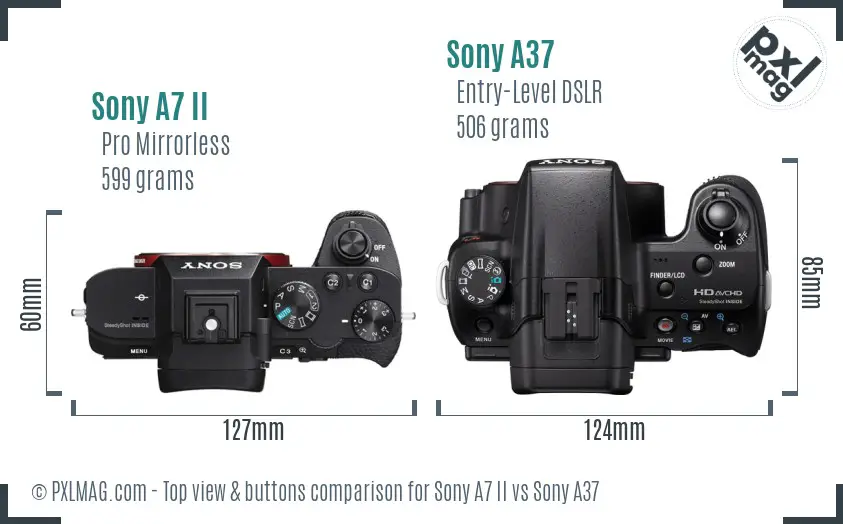 Sony A7 II vs Sony A37 top view buttons comparison