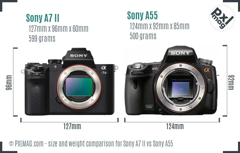 Sony A7 II vs Sony A55 size comparison