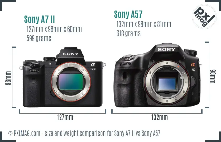 Sony A7 II vs Sony A57 size comparison Sony A7 II vs Sony A57 size comparison