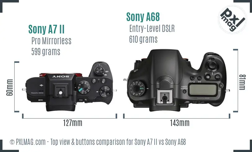 Sony A7 II vs Sony A68 top view buttons comparison Sony A7 II vs Sony A68 top view buttons comparison