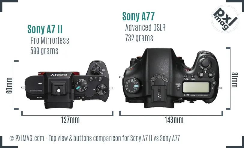 Sony A7 II vs Sony A77 top view buttons comparison