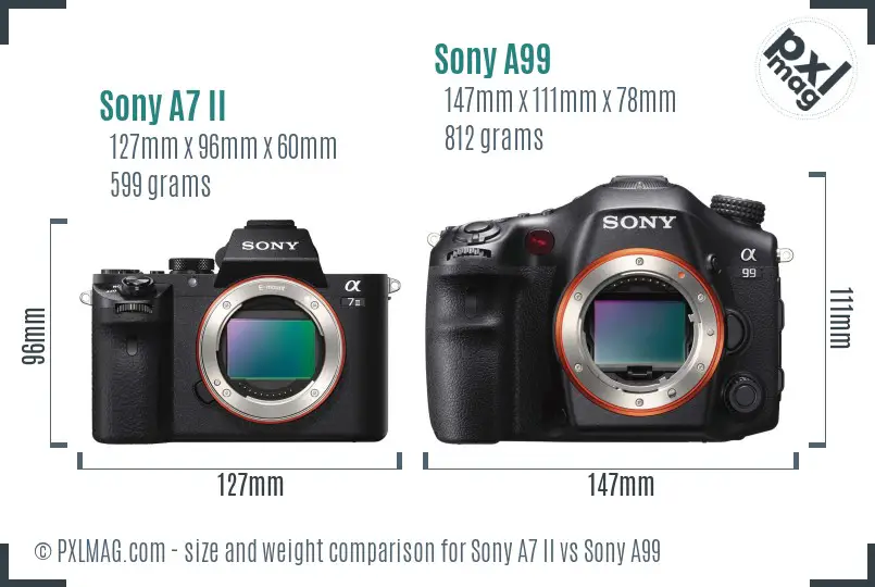 Sony A7 II vs Sony A99 size comparison