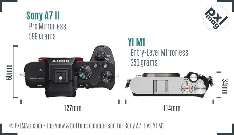 Sony A7 II vs YI M1 top view buttons comparison
