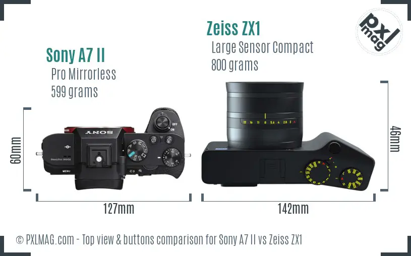 Sony A7 II vs Zeiss ZX1 top view buttons comparison