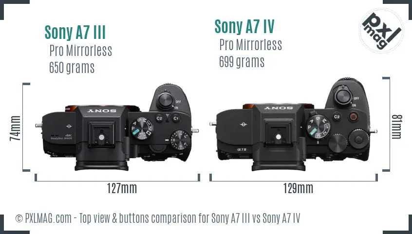 Sony A7 III vs Sony A7 IV top view buttons comparison