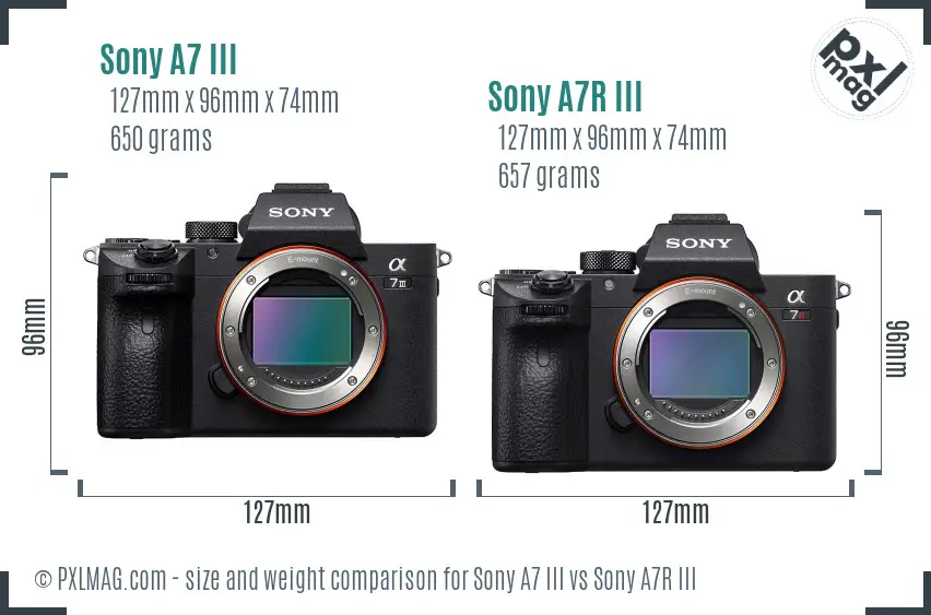 Sony A7 III vs Sony A7R III size comparison