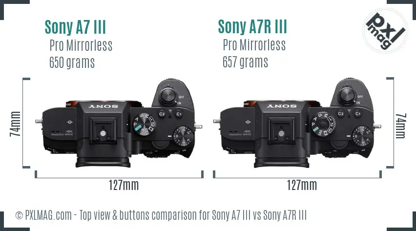 Sony A7 III vs Sony A7R III top view buttons comparison