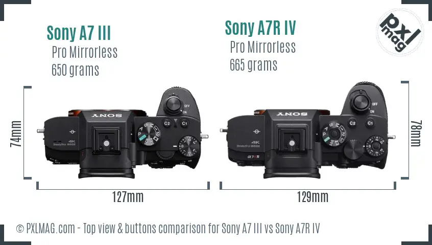 Sony A7 III vs Sony A7R IV top view buttons comparison