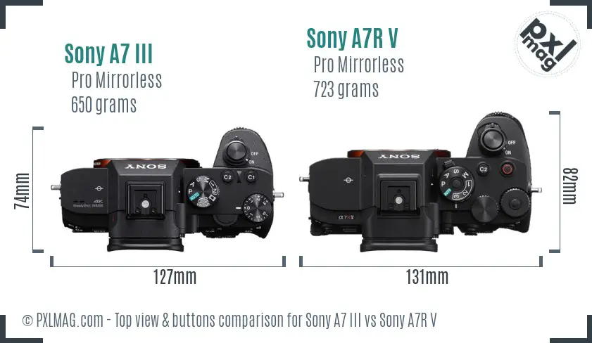 Sony A7 III vs Sony A7R V top view buttons comparison