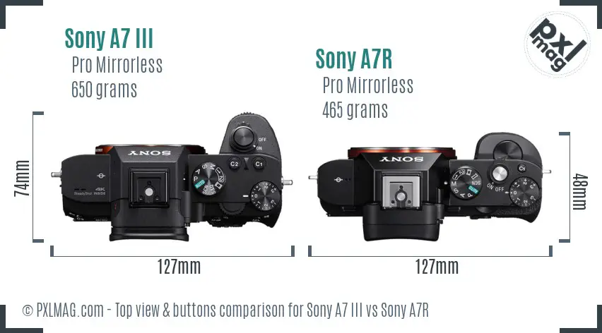 Sony A7 III vs Sony A7R top view buttons comparison