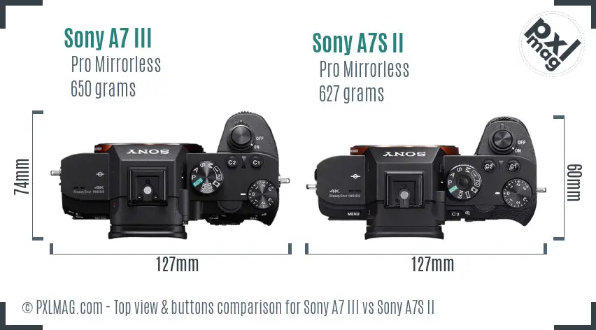 Sony A7 III vs Sony A7S II top view buttons comparison