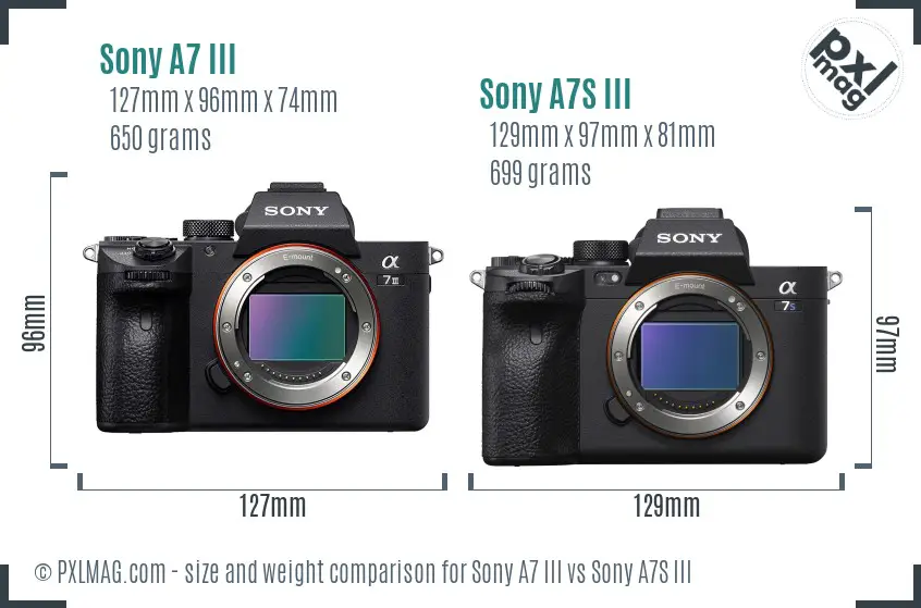 Sony A7 III vs Sony A7S III size comparison