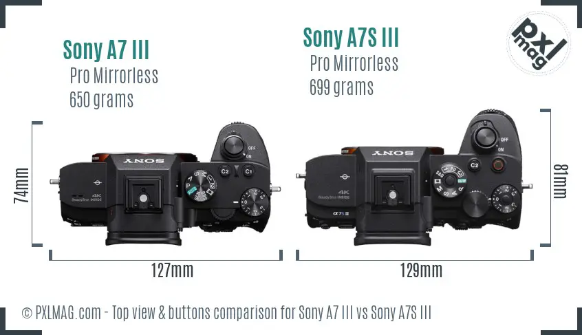 Sony A7 III vs Sony A7S III top view buttons comparison