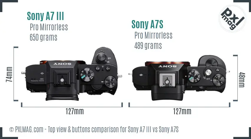 Sony A7 III vs Sony A7S top view buttons comparison