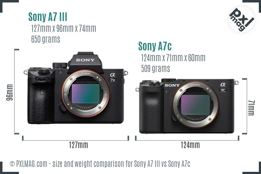Sony A7 III vs Sony A7c size comparison