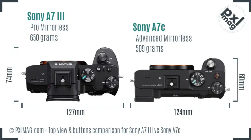 Sony A7 III vs Sony A7c top view buttons comparison