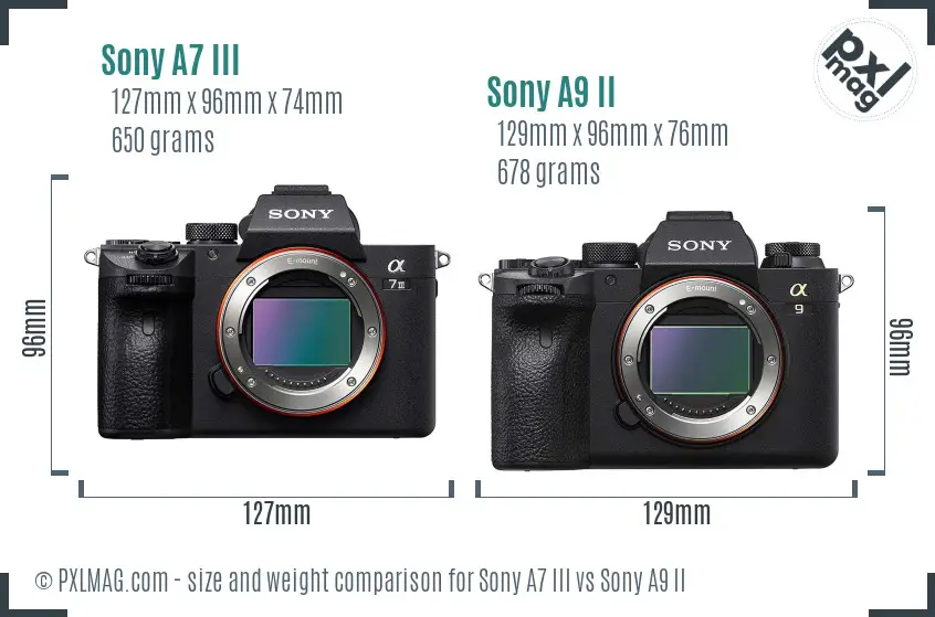 Sony A7 III vs Sony A9 II size comparison