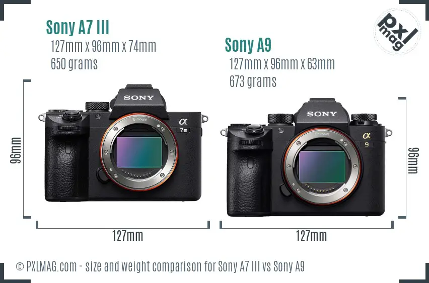 Sony A7 III vs Sony A9 size comparison