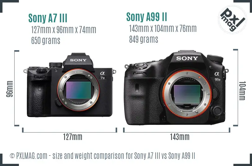 Sony A7 III vs Sony A99 II size comparison