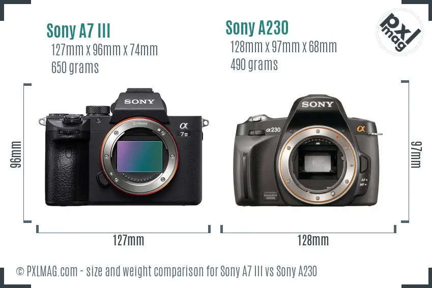 Sony A7 III vs Sony A230 size comparison
