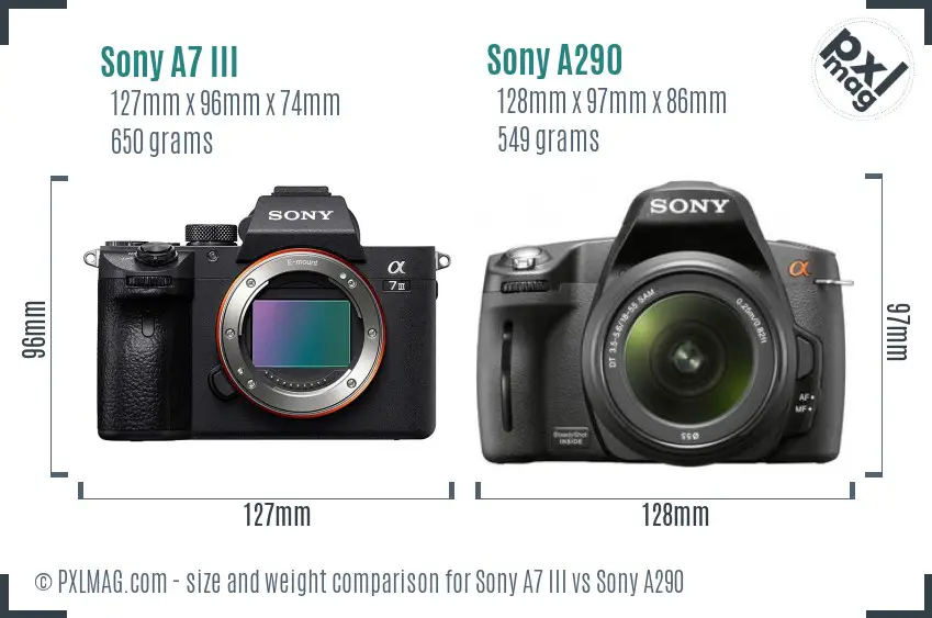 Sony A7 III vs Sony A290 size comparison