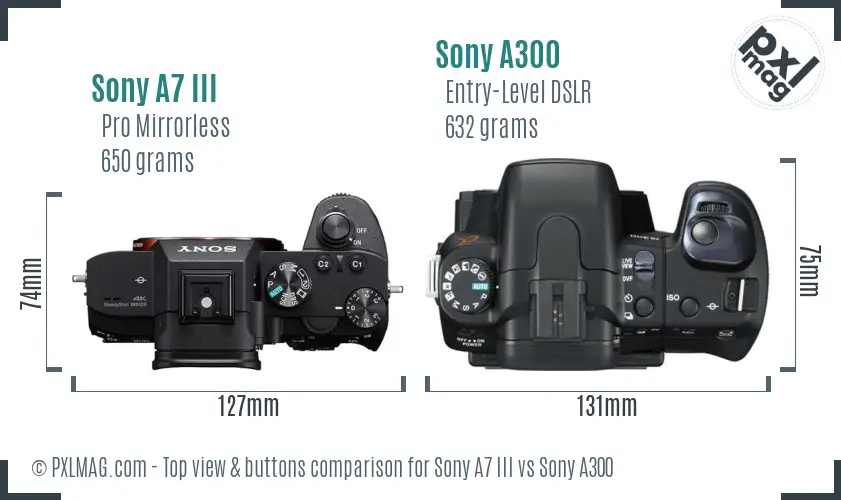 Sony A7 III vs Sony A300 top view buttons comparison