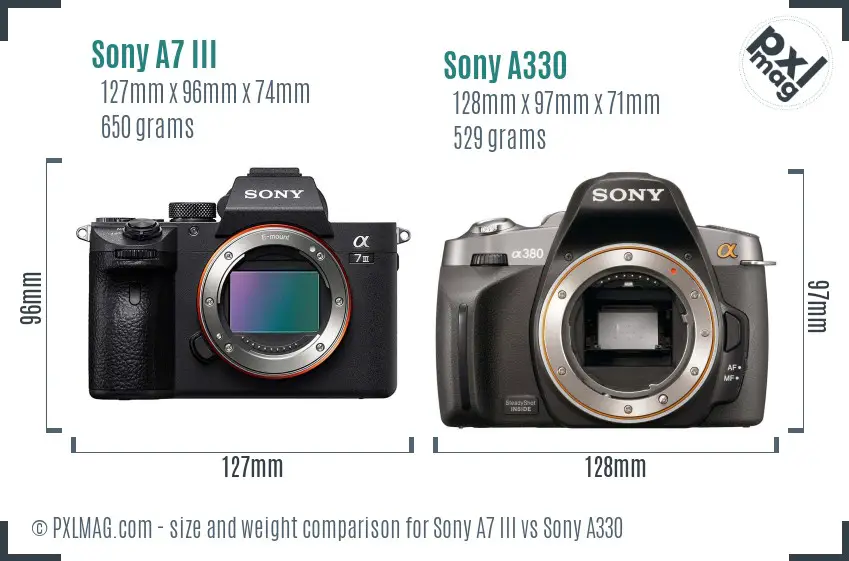 Sony A7 III vs Sony A330 size comparison