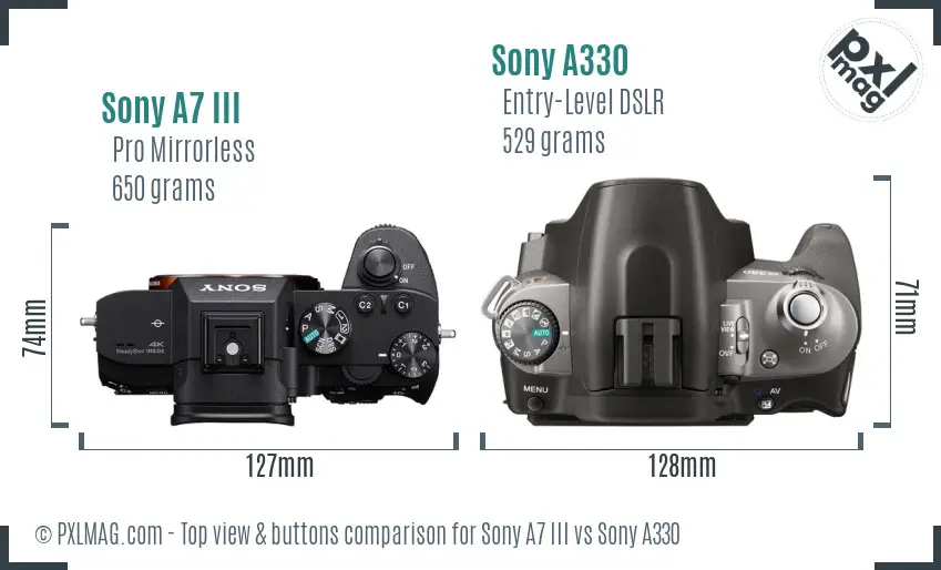 Sony A7 III vs Sony A330 top view buttons comparison