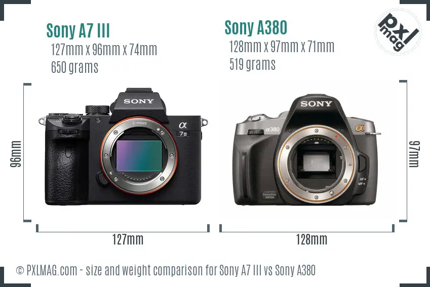 Sony A7 III vs Sony A380 size comparison