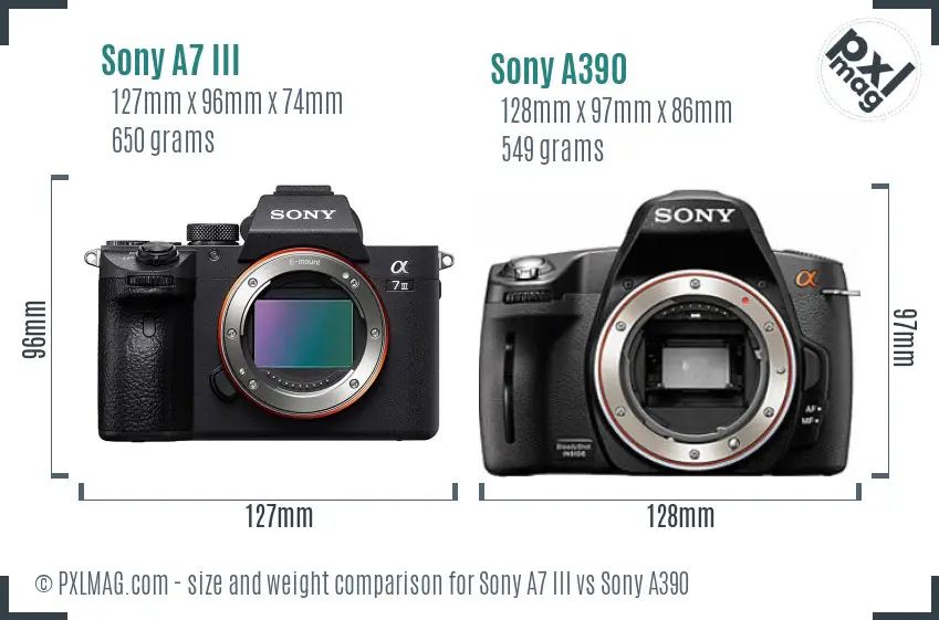 Sony A7 III vs Sony A390 size comparison