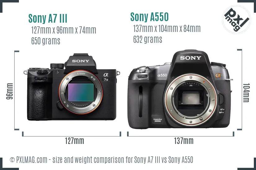 Sony A7 III vs Sony A550 size comparison