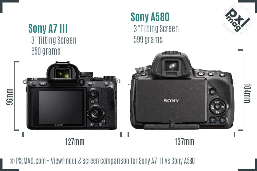 Sony A7 III vs Sony A580 Screen and Viewfinder comparison